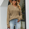 Women Autumn Winter Casual Solid Color Button Knitted Sweater