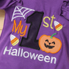 Kids Baby Girls Fashion Casual Halloween Solid Color Pumpkin Letter Round Neck Long Sleeve Romper Skull Spider Bow Skirt Dress Set