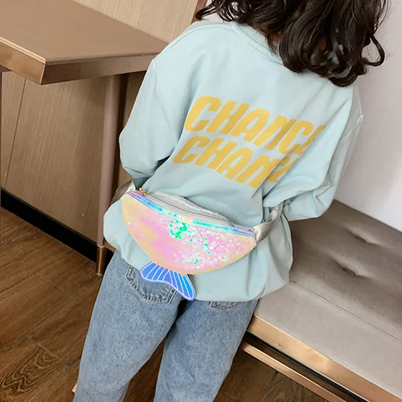 Kids Girls Cute Sequin Shiny Mermaid Waist Bag