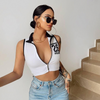 Women Fashion Sexy Mock Neck Letter Printed Sleeveless Zipper Sports Vest Crop Top