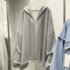 Fashion Young Women Large Size Solid Color V-Neck Puff Sleeve Loose Hoodie