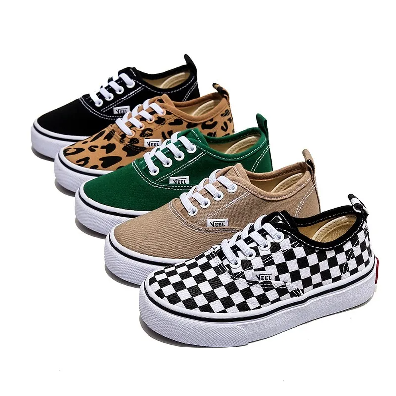 Kids Boys Girls Fashion Casual Playd Leopard Lace-Up Canvas Flat Sneakers Shoes