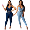 Sexy Backless Patchwork Denim Sling Jumpsuits