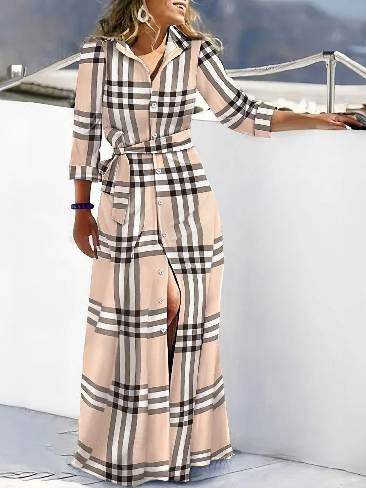 Women Fashion Casual Long Sleeve Printed Maxi Dress