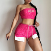 Women Fashion Sexy Y2k Pink Tube Top And Shorts Set