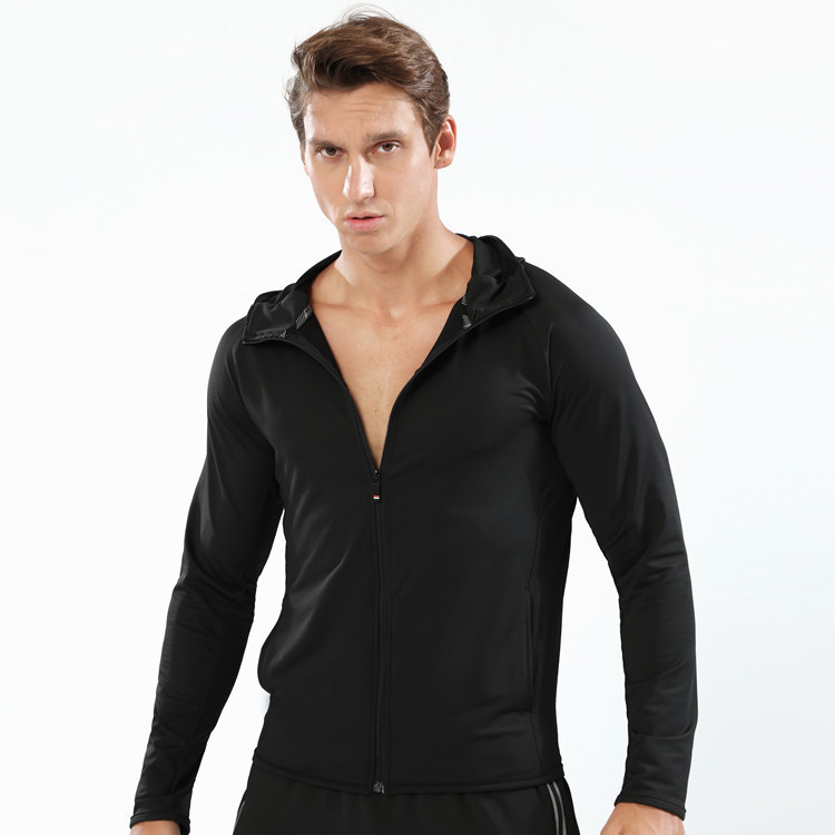 Men Casual Simple Solid Color Hooded Zipper Long Sleeve Sports Jacket