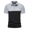 Men Business Casual Stitching Color Block Striped Short Sleeved Lapel Polo Shirt