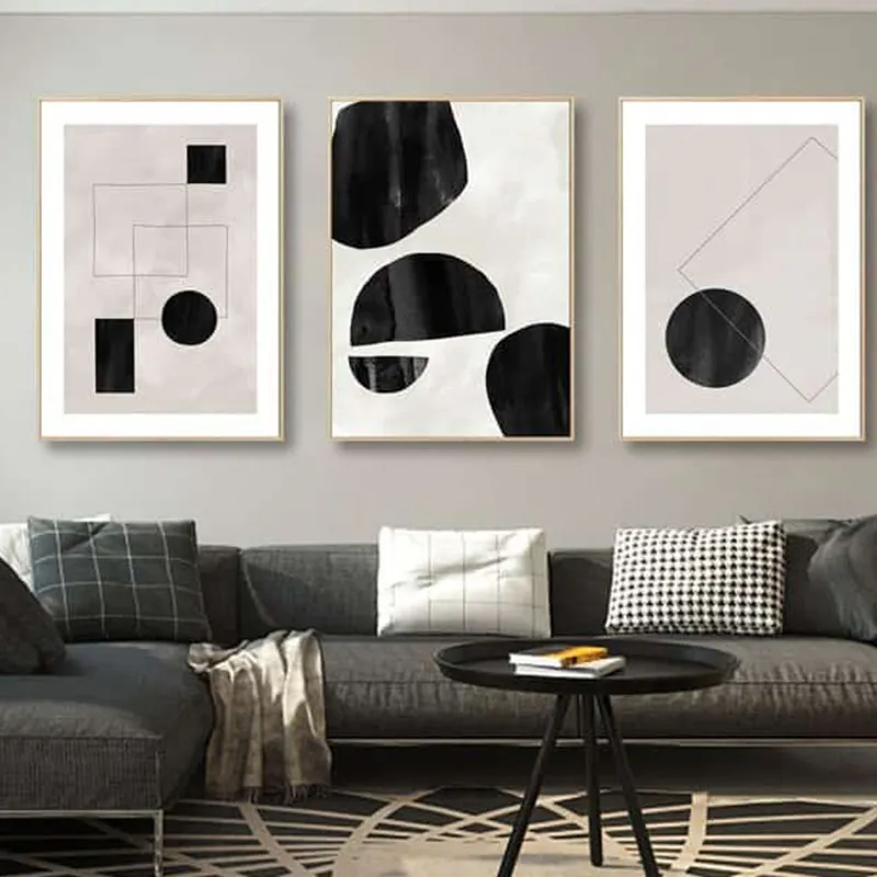 (Buy 1 Get 1) Nordic Simple Abstract Geometric Black White Line Decoration Living Room Hanging Painting Core