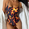 Graphic Fire Printing Sexy Women One-Piece Swimsuit