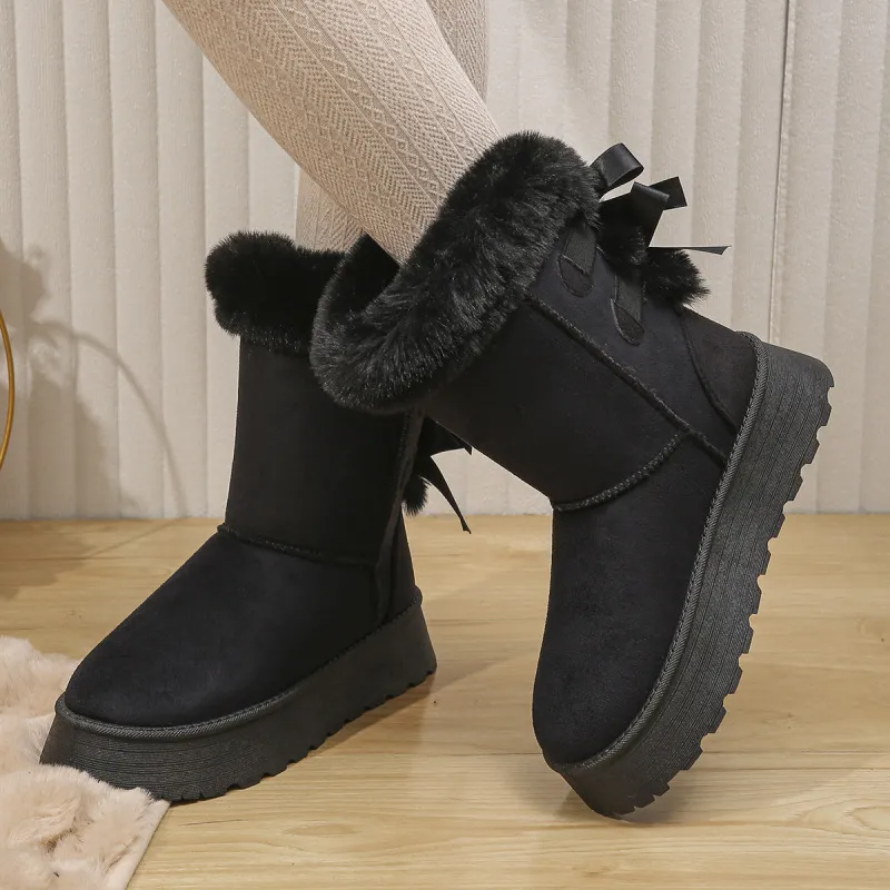 (Buy 1 Get 1) Winter Women Plus Size Solid Color Padded Warm Plush Round Toe Thick-Soled Snow Boots