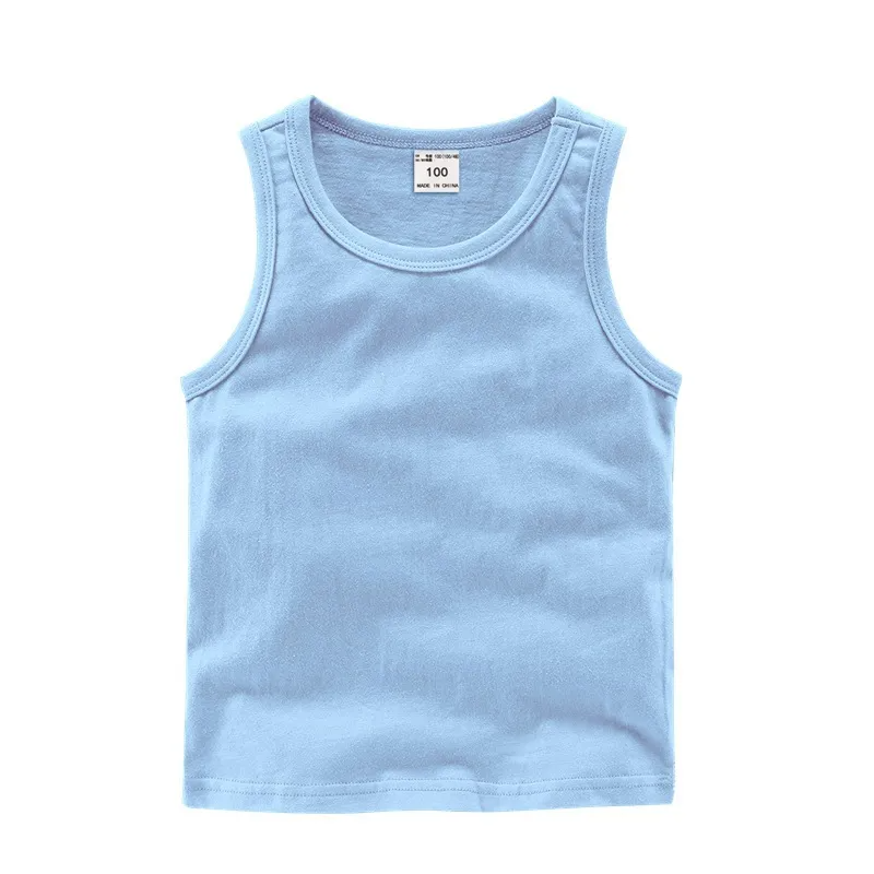 Kids Basic Round Neck Sleeveless Solid Color Casual Vest T-Shirt