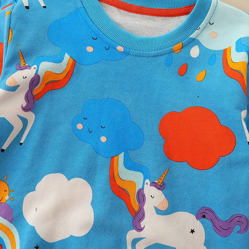 Kids Toddler Girls Boys Autumn Winter Fashion Casual Cute Cartoon Pony Cloud Print Round Neck Sweatshirts