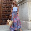 Women Fashion Street Casual Floral Printed Ruffle Long Skirt