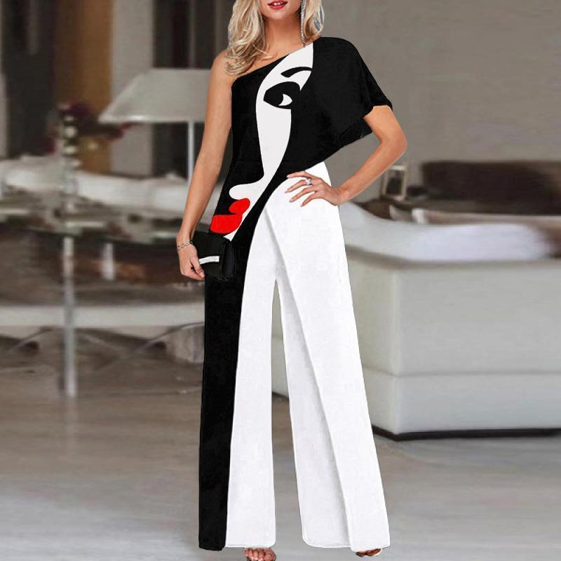 Women Wide Leg Pants Fashion Print Pattern Jumpsuit