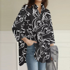 Women Casual Fashion High-Low Hemline Abstract Print V Neck Loose Blouse