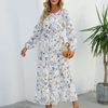 Women Ramadan /Eid Fashion Floral Chiffon Long Sleeve Maxi Dress