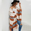 Autumn Winter Women Fashion Stripe Tassel Sweater Sweater Coat