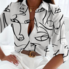 Women'S Fashion Printing Long Sleeve Lapel Single-Breasted Shirt