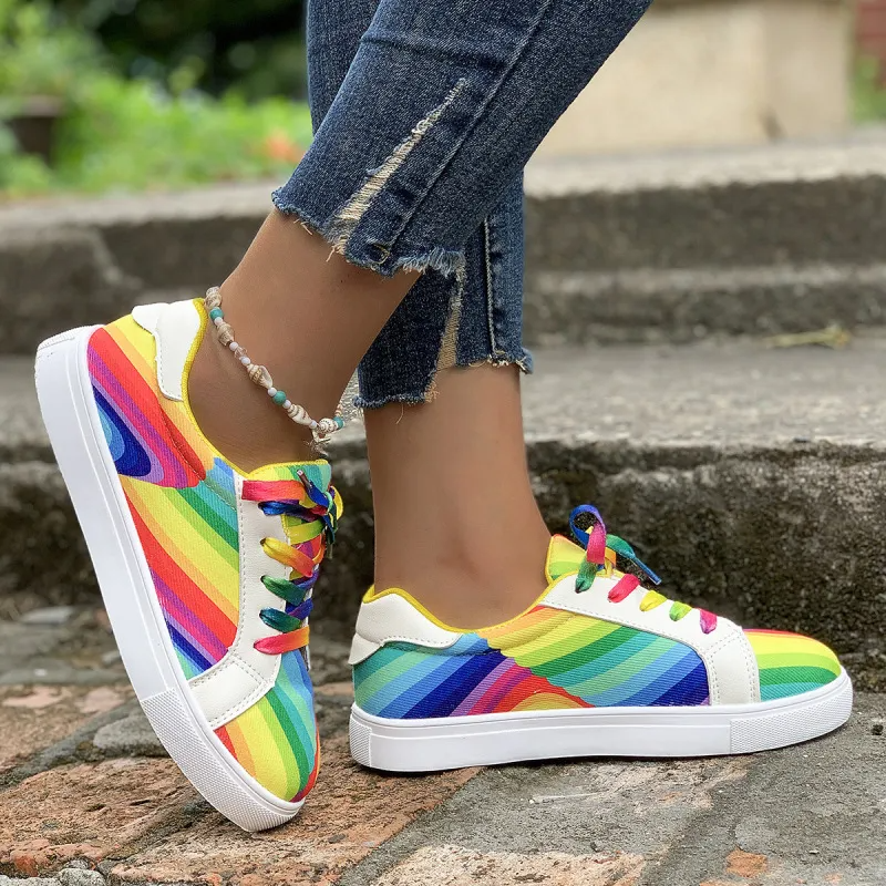 Women Fashion Casual Plus Size Graffiti Lace-Up Sneakers