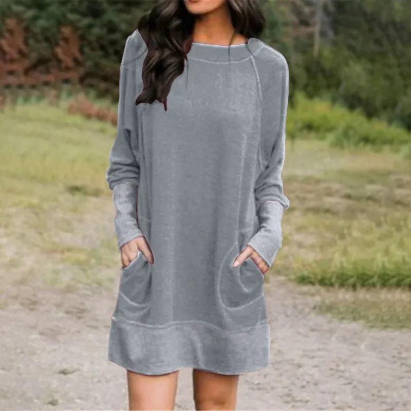 Women Fashion Casual Raglan Long Sleeve Dress