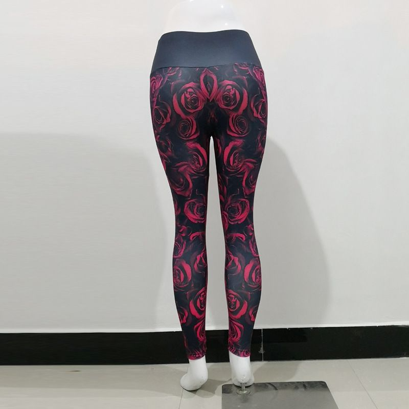 Red Rose Print High-Waisted Hip-Lifting Sports Cropped Leggings Pants