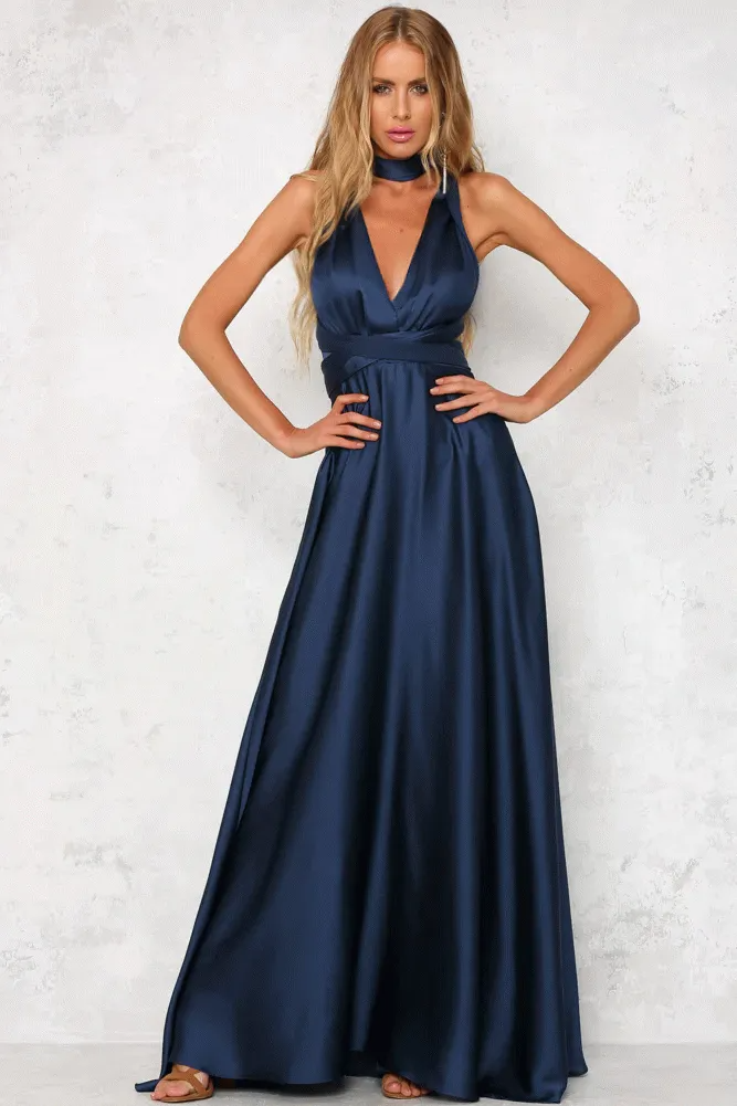 Women Solid Color V-Neck Sleeveless High Waist Backless Long Gown Halter Dress