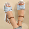 Women Fashion Simple Plus Size Plaid Knot Buckle Thick-Soled Sandals