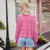 Women Fashion Sexy V-Neck Hollow-Out Diamond Knitted Sweater