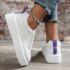 Women Fashion Plus Size Solid Color Round-Toe Lace-Up Thick-Soled Sneakers