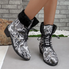 Autumn And Winter Women Fashion Plus Size Snake Print Fleece Warm Short Boots