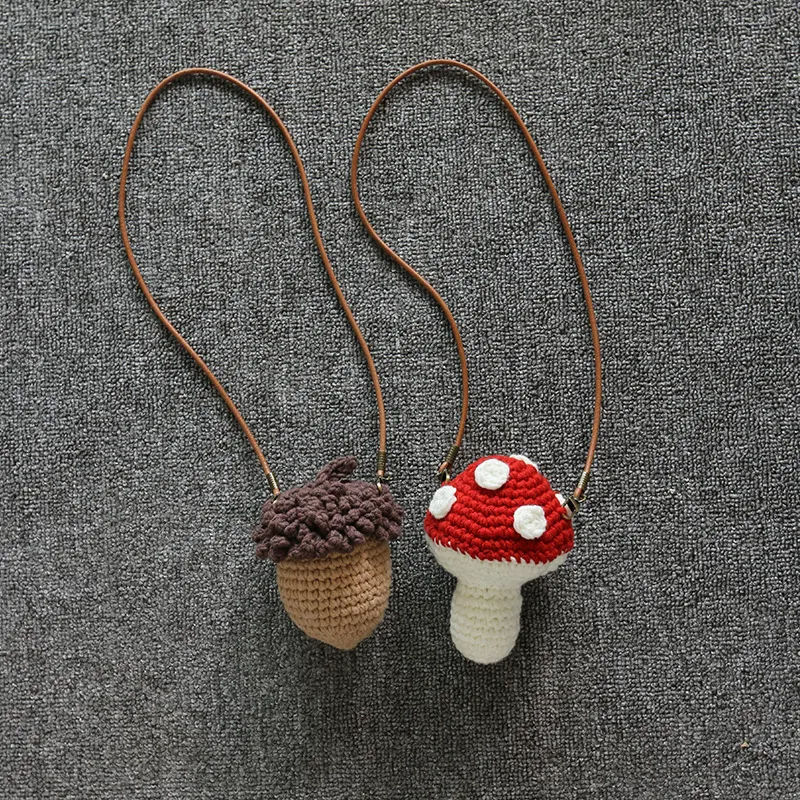 Kids Girls Fashion Sweet Cute Handmade Woven Wool Mushroom Crossbody Bag