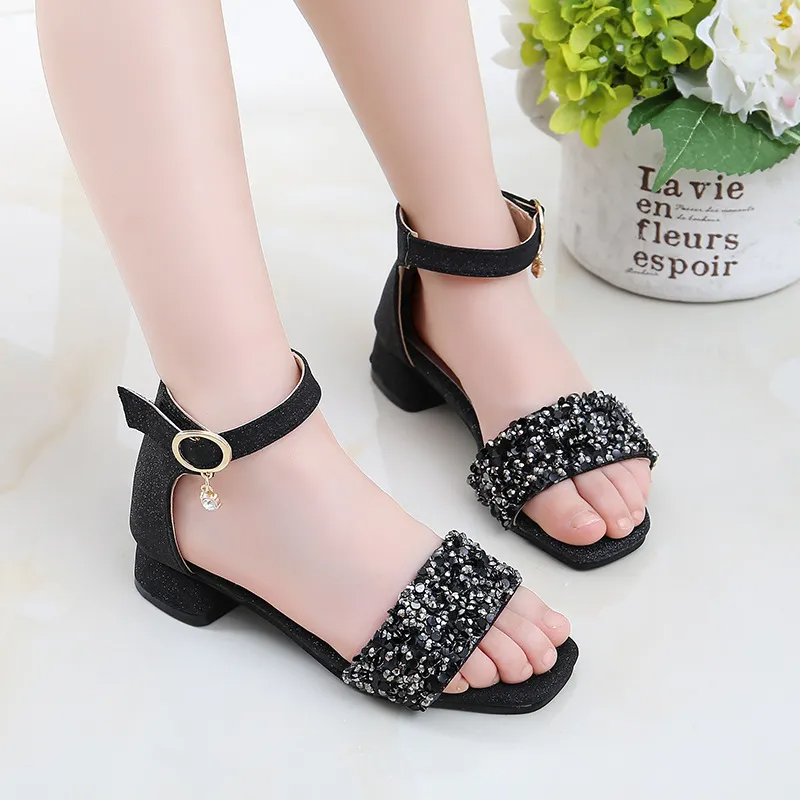 Children Kids Baby Fashion Girls Sequins Princess Low Sandals Shoes