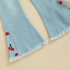 Children Kids Baby Fashion Girls Embroidered Denim Flared Pants