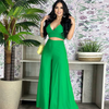 Women Fashion Summer Vacation Crop Top And Wide Leg Pants Two-Piece Solid Color Set