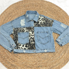 Women Autumn Casual Vintage Patchwork Leopard Loose Denim Jacket Top