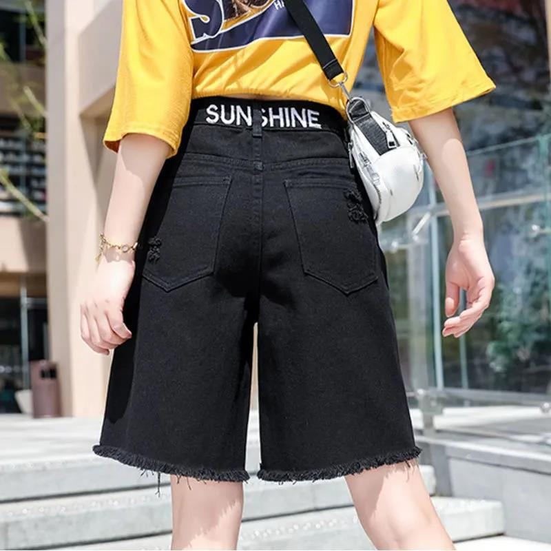 Women Fashion Loose Ripped High Waist Denim Shorts