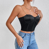 Women Sexy Black Golden Chain Spaghetti Strap Slim-Fit Cropped Camis Corset