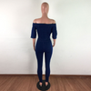 Sexy Off-The-Shoulder Long-Sleeve Single-Breasted Slim Denim Jumpsuits