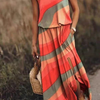 Women Fashion Vintage Casual Floral Printing Sleeveless Slit Loose Dress