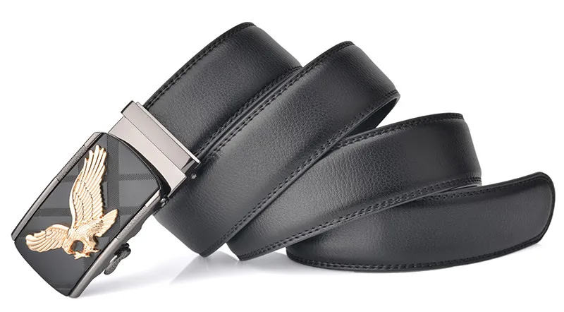 Men Fashion Casual Business Solid Color Leather Eagle Metal Buckle Belt