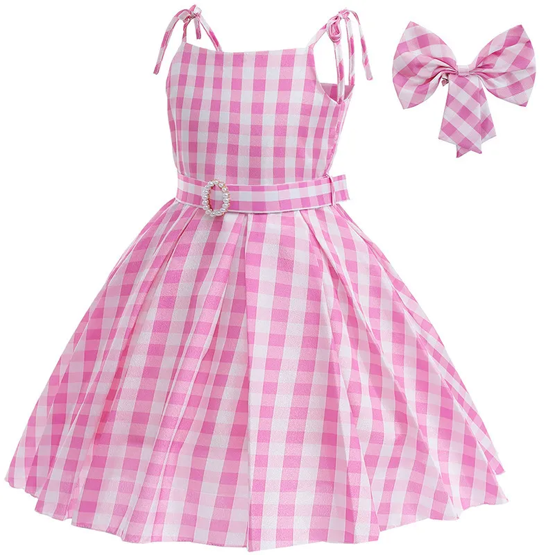 Kids Toddler Big Girls Summer Fashion Party Cute Sweet Barbie Plaid Strap Party Tutu Dress