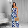 Women Print Tube Top Lace Wide Leg Jumpsuit