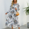 (Buy 1 Get 1) Women Ramadan /Eid Fashion Casual Floral Print Round Neck Long Sleeve Maxi Dress