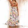 Women'S Fashion Retro Floral Printing Slit Rib-Knit Dress