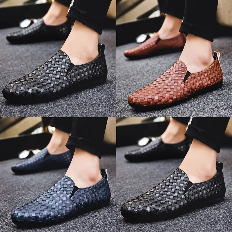 Men Casual Plaid Pu Leather Shoes