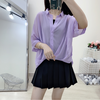 Women Fashion Solid Color Pullover See-Through Chiffon Blouse Black Camis Two-Piece Set