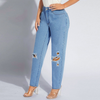 Women Fashion Plus Size Ripped Straight Jeans