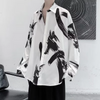 Men Fashion Lapel Splattered Ink Graphic Print Long Sleeve Shirt