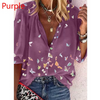 Women Casual Summer Plus Size Long Sleeve Lapel Shirt Butterfly Print Blouse