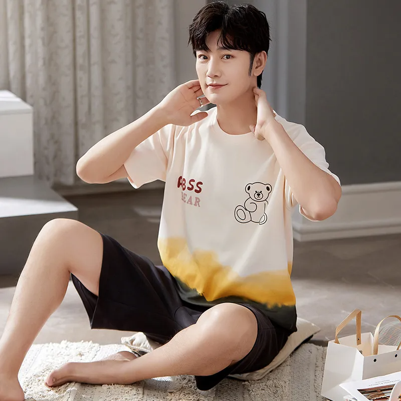 Men Casual Round Neck Short-Sleeved Printed Loose T-Shirt And Shorts Two-Piece Set